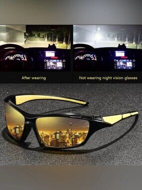 Unisex for Men and Women Mirrored Night Vision Sport Sunglasses, Black Frames